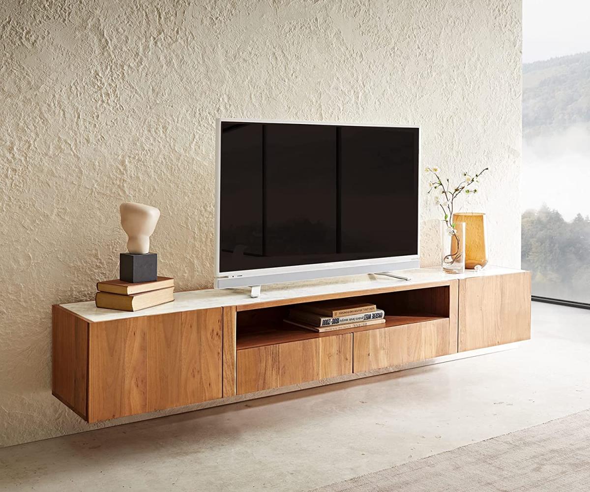 TV-Board Secara 200 cm Akazie Natur 2 Türen 2 Schübe Marmor schwebend Bild 1