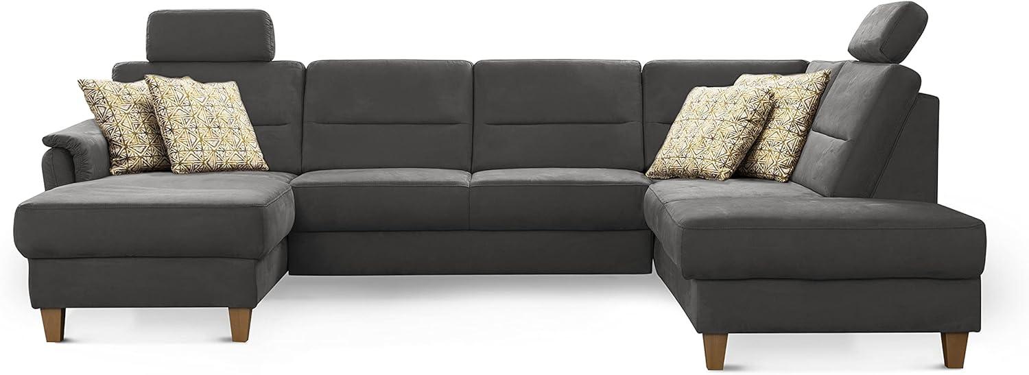 CAVADORE Wohnlandschaft Palera / Federkern-Sofa in U-Form mit 2 Kopfstützen / 314 x 89 x 212 / Mikrofaser, Grau Bild 1