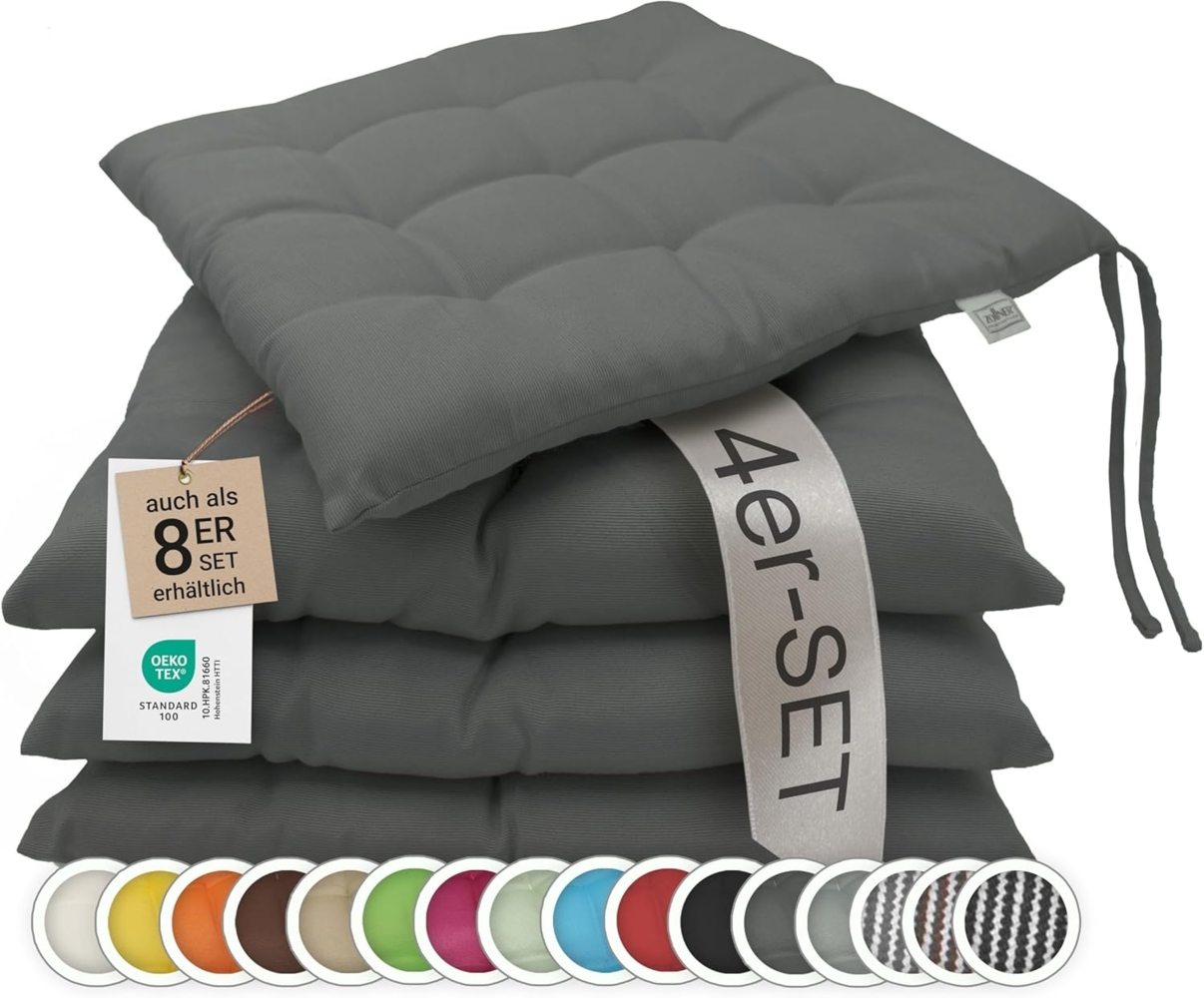 ZOLLNER Stuhlkissen, 40 x 40 x 3 cm, mit Bindebänder, für Indoor und Outdoor Bild 1