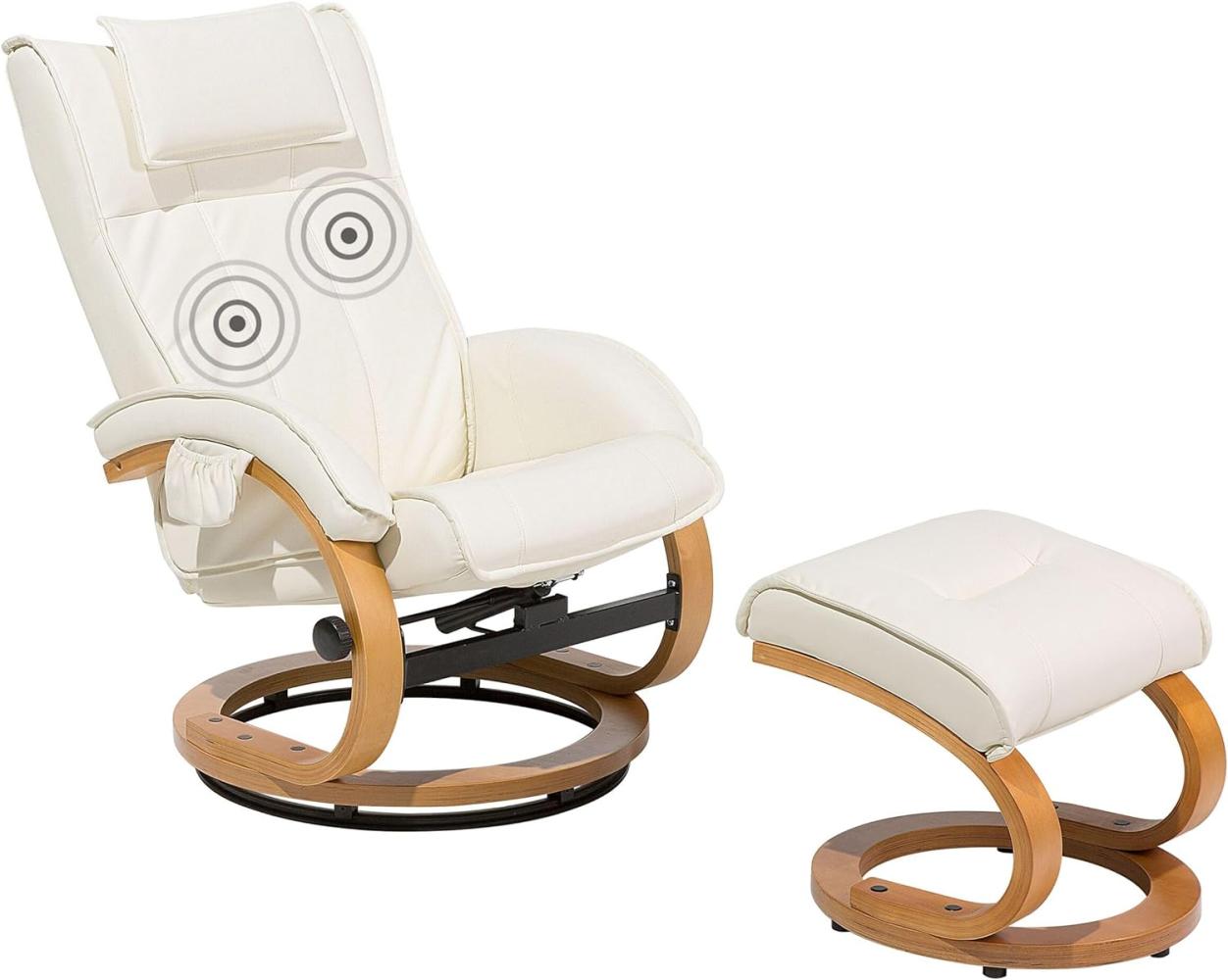 Massagesessel beige Kunstleder Heizfunktion mit Fußhocker MAJESTIC Bild 1