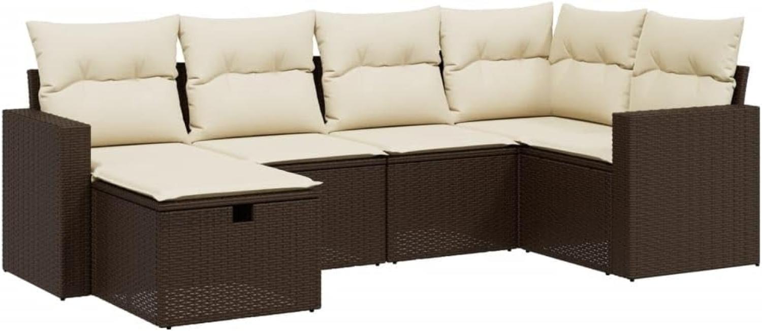 vidaXL 6-tlg. Garten-Sofagarnitur mit Kissen Braun Poly Rattan 3263489 Bild 1