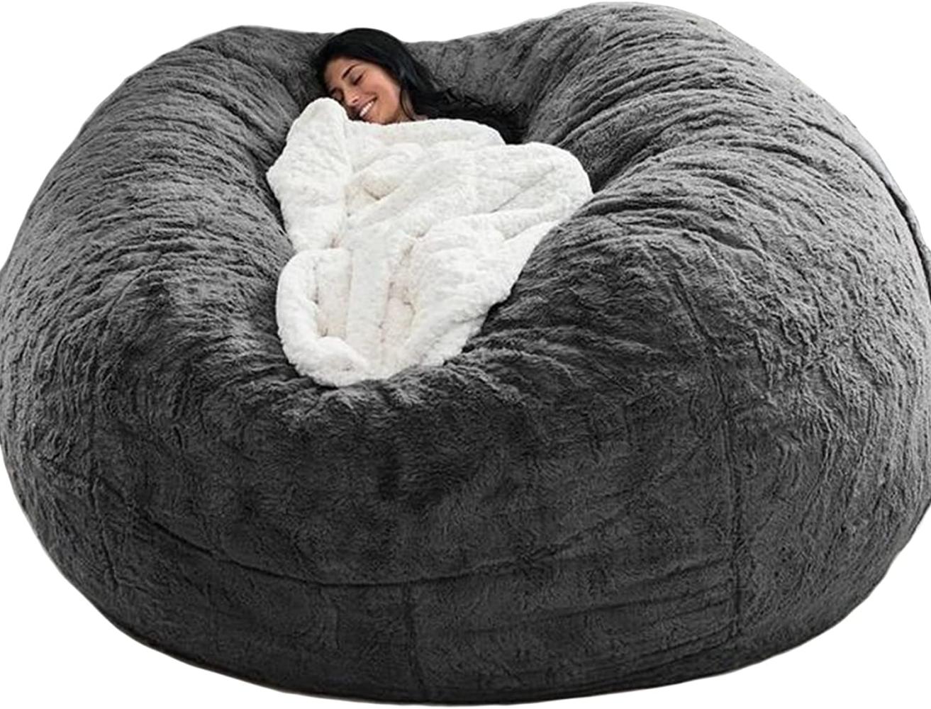 GXSDYYDS Sitzsack, Bean Bag, XXL-Sitzsäcke Flauschig kuschelig Sitzsack Stuhlbezug für Erwachsene（ohne Füllung） Waschbar 180*90cm Dunkelgrau Bild 1