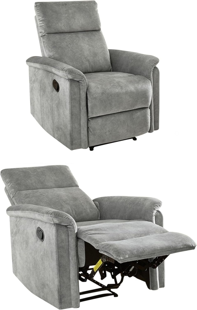 RELAX-FERNSEHSESSEL Federkern, Liegefunktion verstellbar durch halbautomatische Relaxfunktion B78/T90/H100 cm, Velours Vintage Grau Bild 1
