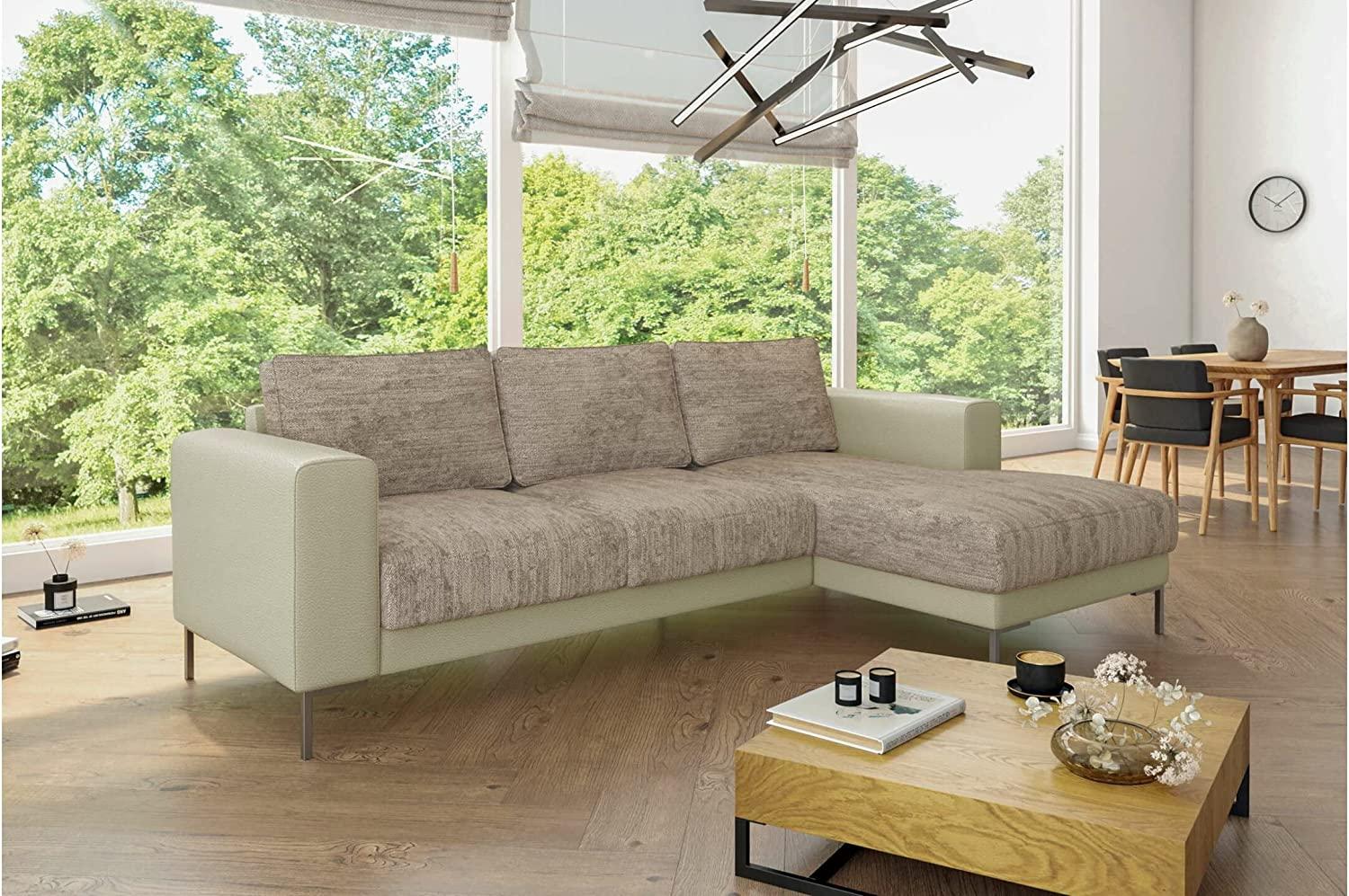 Stylefy Aversa Ecksofa Strukturstoff BERLIN Kunstleder MADRYT Hellbraun Beige Rechts Bild 1