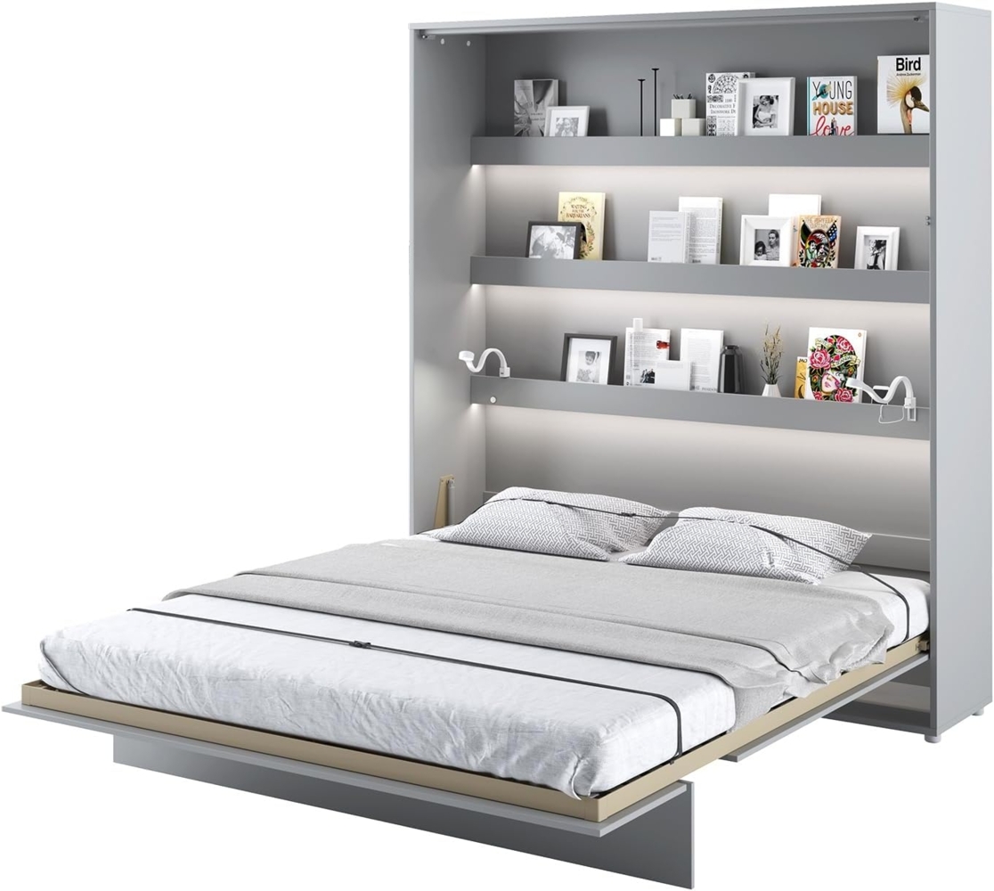 MEBLINI Schrankbett Bed Concept - BC-13 - 180x200cm Vertikal - Grau Matt mit Matratze - Wandbett mit Lattenrost - Klappbett mit Schrank - Wandklappbett - Murphy Bed - Bettschrank Bild 1