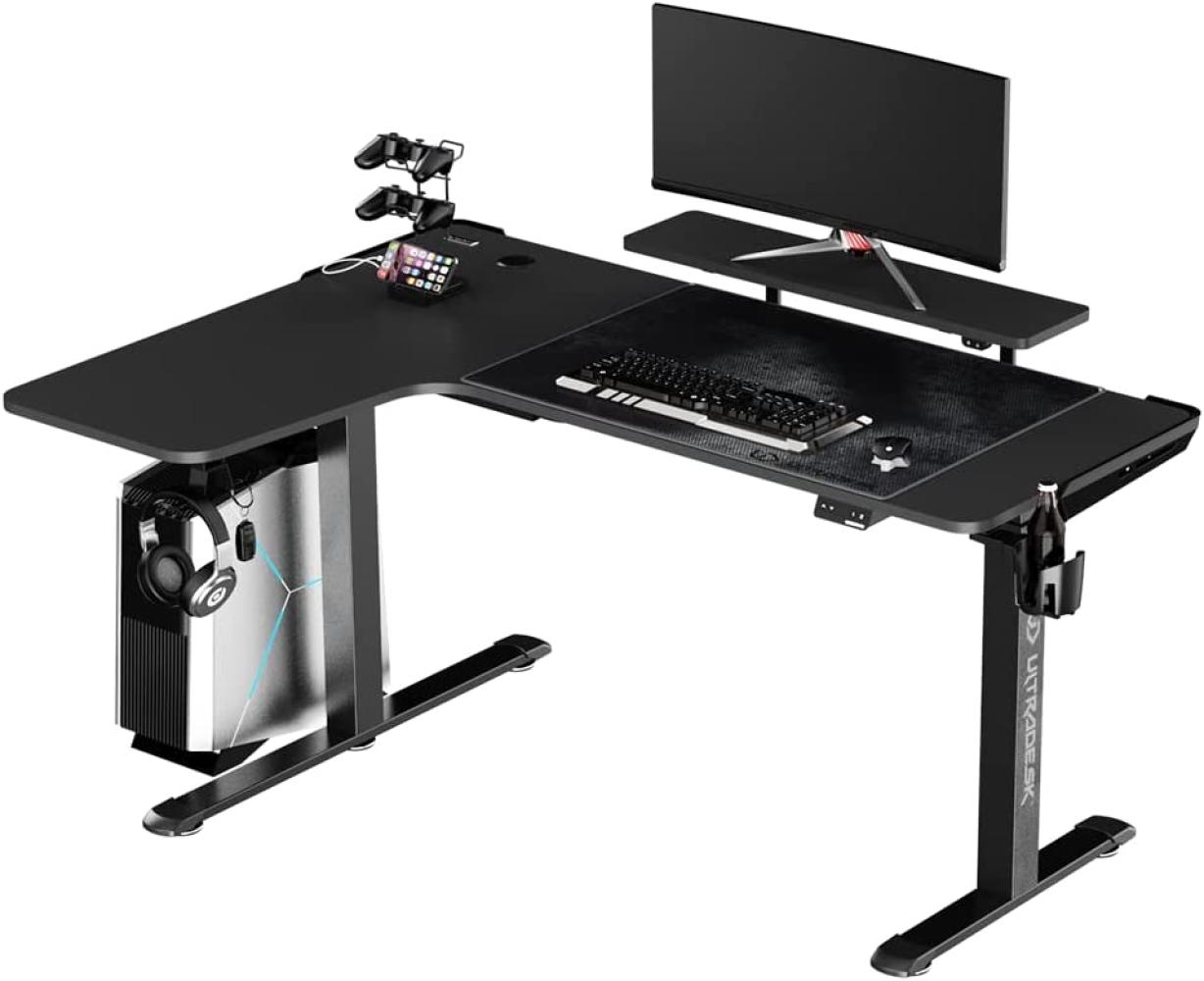 ULTRADESK Winger RGB LED | Gaming Schreibtisch Gamer Tisch L Form | L-förmiger Ecktisch Eckschreibtisch | Höhenverstellbarer Computertisch elektrisch | Schwarz | 155x111x60 cm Links Bild 1