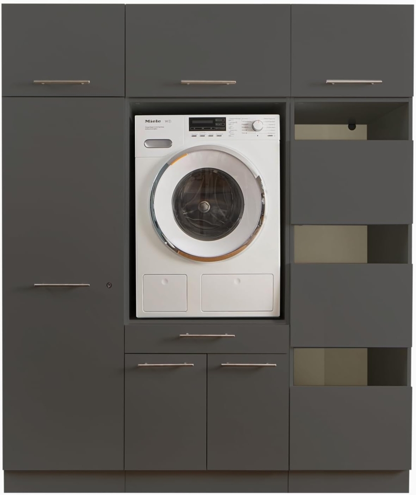 Laundreezy Waschmaschinenschrank und Mehrzweckschrank, Weiß-Waschmaschinen-Überbauschrank TÜV-Zertifiziert mit viel Stauraum, Holzwerkstoff, Anthrazit, Kombi 10 Bild 1
