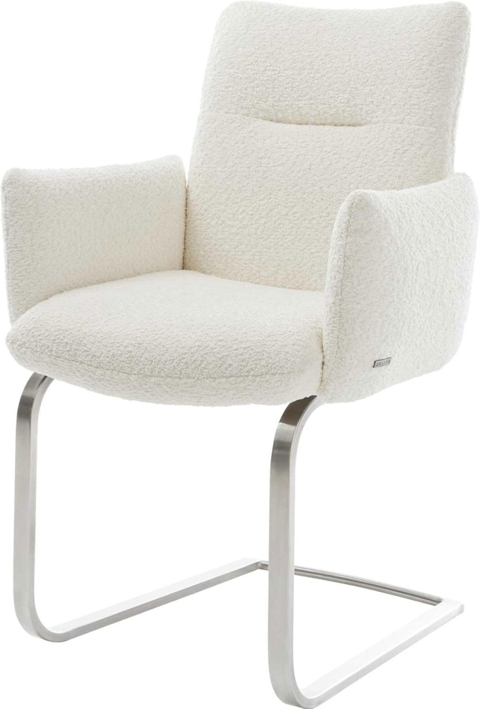 Freischwinger Jova-Flex mit Armlehnen Bouclé Weiß Freischwinger flach Edelstahl Taschenfederkern Bild 1