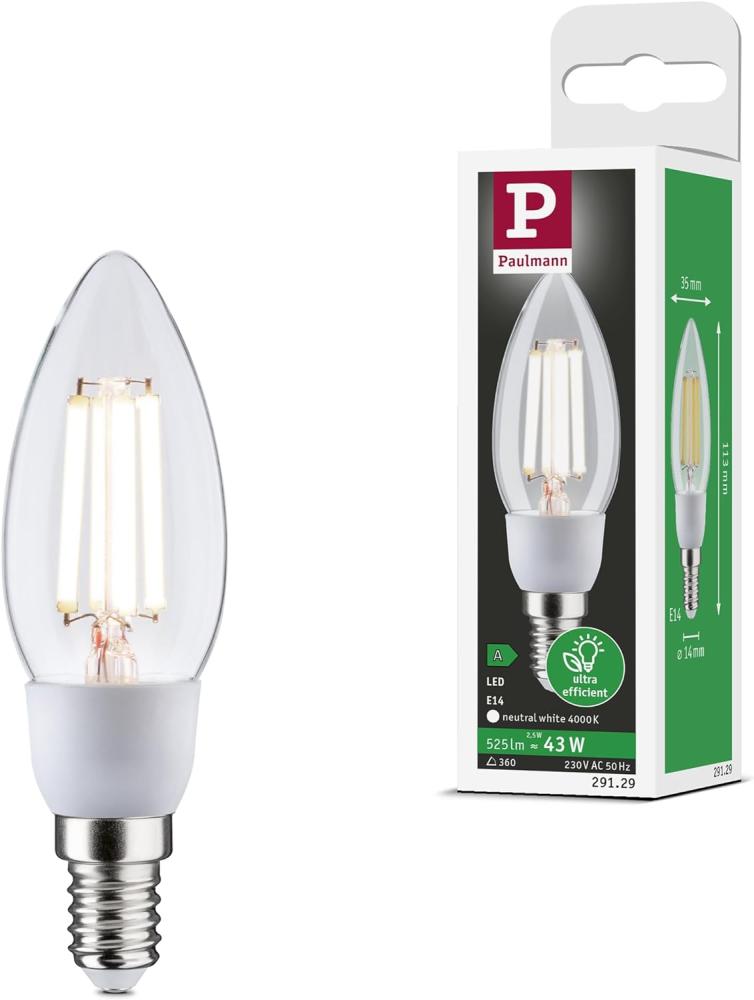 Paulmann 29129 Eco-Line Filament 230V LED Kerze E14 525lm 2,5W 4000K Klar Leuchtmittel Bild 1