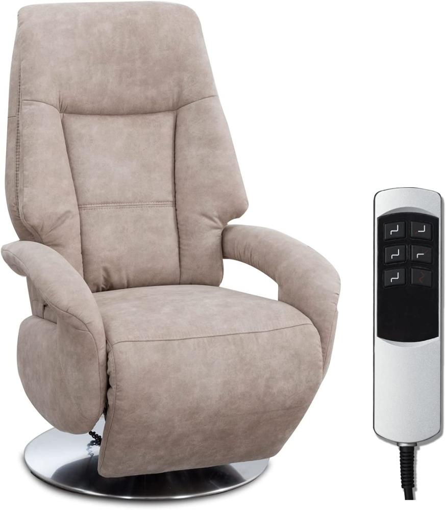 Cavadore TV-Sessel Edinburgh / Fernsehsessel mit elektrisch verstellbarer Relaxfunktion / 2 E-Motoren / 74 x 114 x 77 / Lederoptik: beige Bild 1