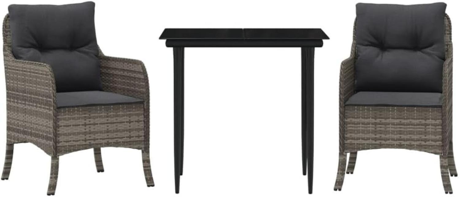 vidaXL 3-tlg. Garten-Essgruppe mit Kissen Grau Poly Rattan 3211948 Bild 1