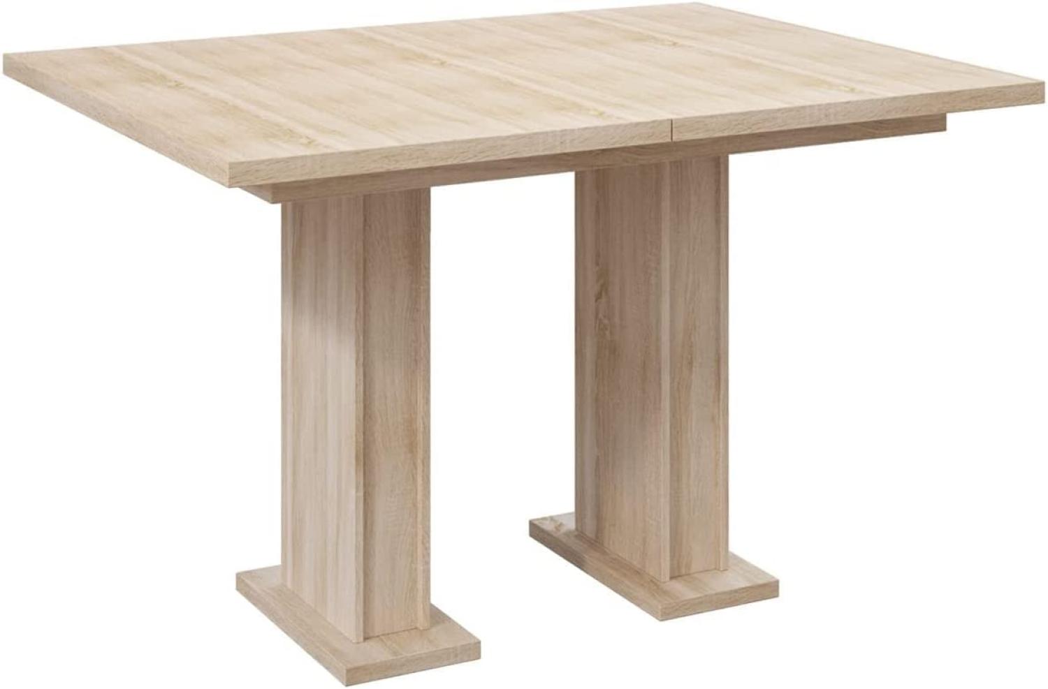 MEBLINI Esstisch Ausziehbar - Esszimmertisch Modern - Küchentisch - Ausziehtisch - Säulentisch - Ausziehbarer Tisch - Dining Table - Esszimmertische - 120-160x80x76cm - Gloss - Sonoma Eiche Bild 1