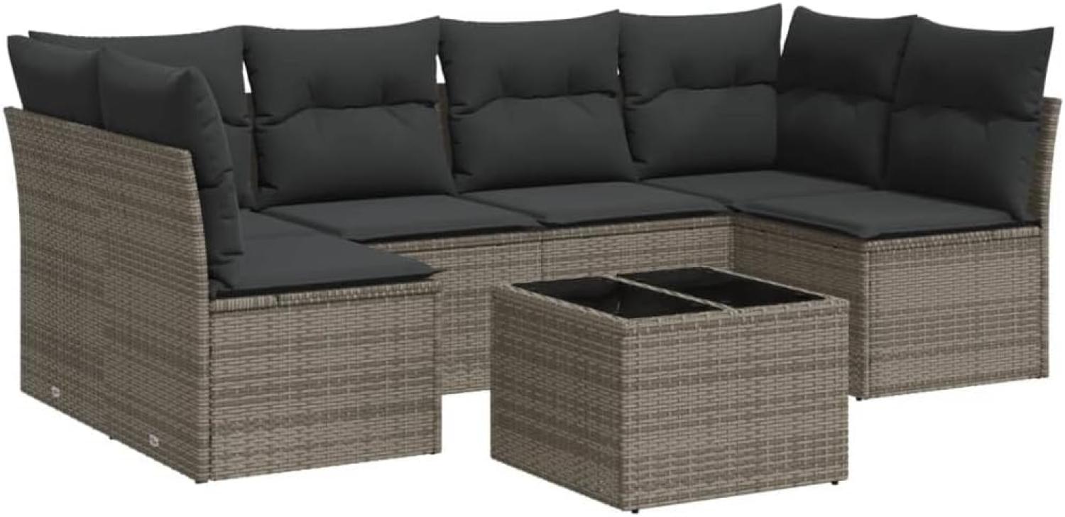 vidaXL 7-tlg. Garten-Sofagarnitur mit Kissen Grau Poly Rattan 3249239 Bild 1