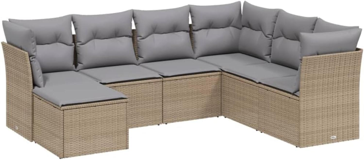 vidaXL 7-tlg. Garten-Sofagarnitur mit Kissen Beige Poly Rattan 3263215 Bild 1