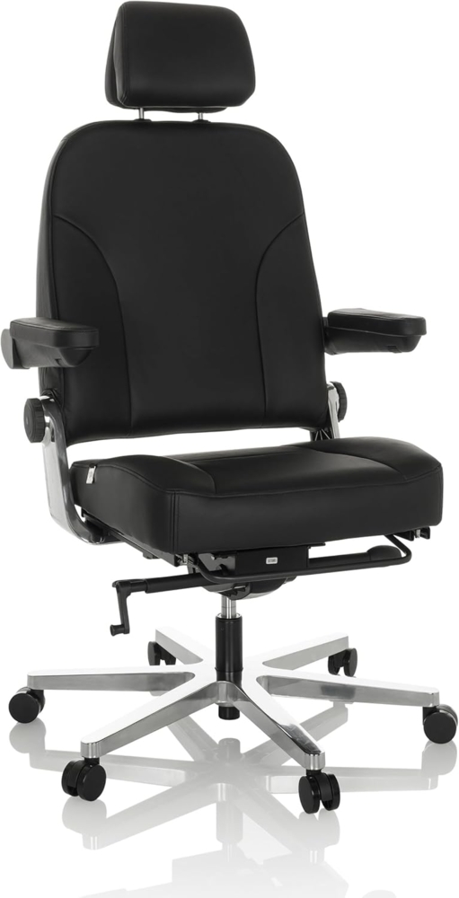 hjh OFFICE Ergonomischer Arbeitsstuhl 24h Einsatz 24 Hours F Leder, robuster XXL Drehstuhl bis 200kg belastbar & klappbar, Schwarz Bild 1