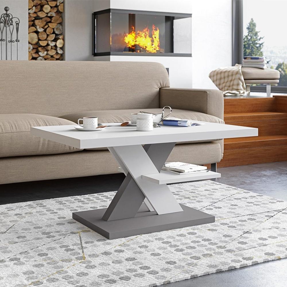 Viosimc Coffee Table, Moderner Couchtisch Weiß - Grau für Wohnzimmer, Moderner Beistelltisch, Modern Sofa Tisch, Mittel- oder Beistelltisch für Tee und Kaffee Bild 1