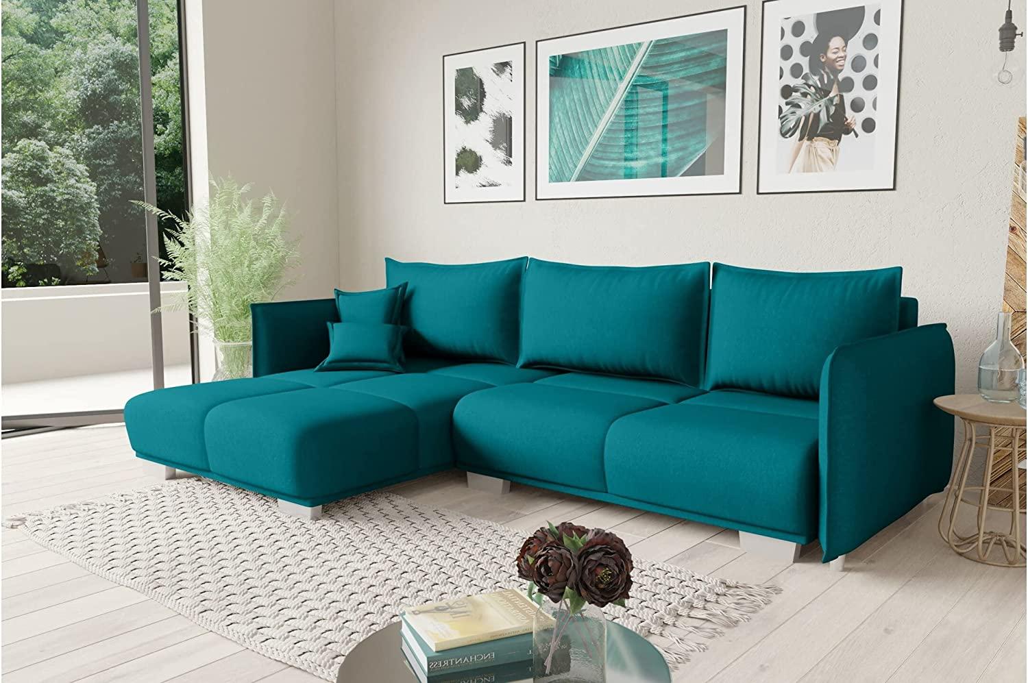 Stylefy Bennet Ecksofa Links Velours Türkis Bild 1