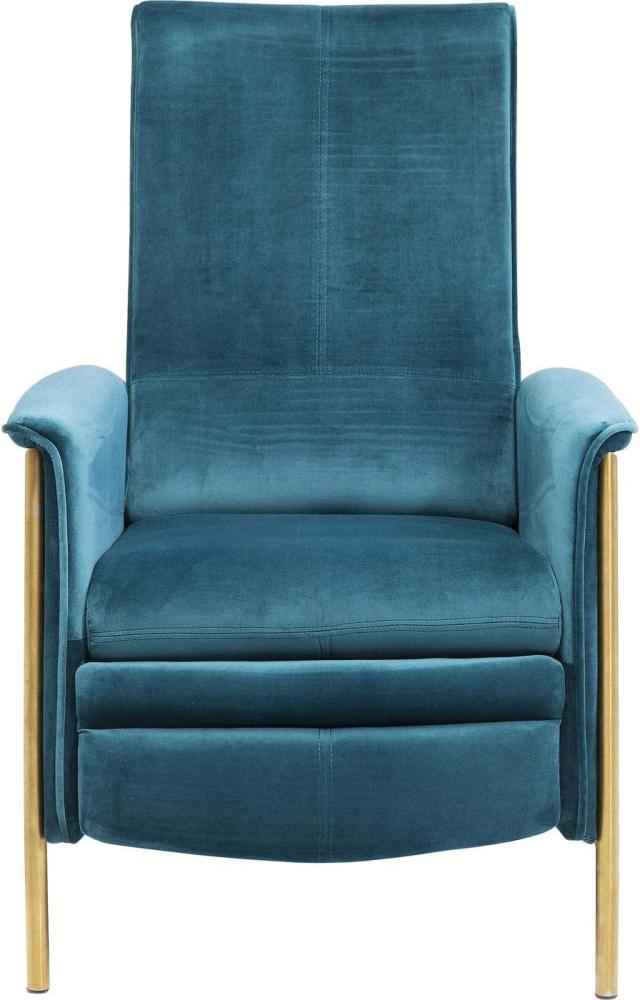 Kare Design Relaxsessel Lazy Samt Blau, bequemer Fernsehsessel mit Liegefunktion, TV Chillout Loungesessel im Vintage-Stil, Design Polstersessel, petrol blau, (H/B/T) 104 x 70 x 90 cm Bild 1