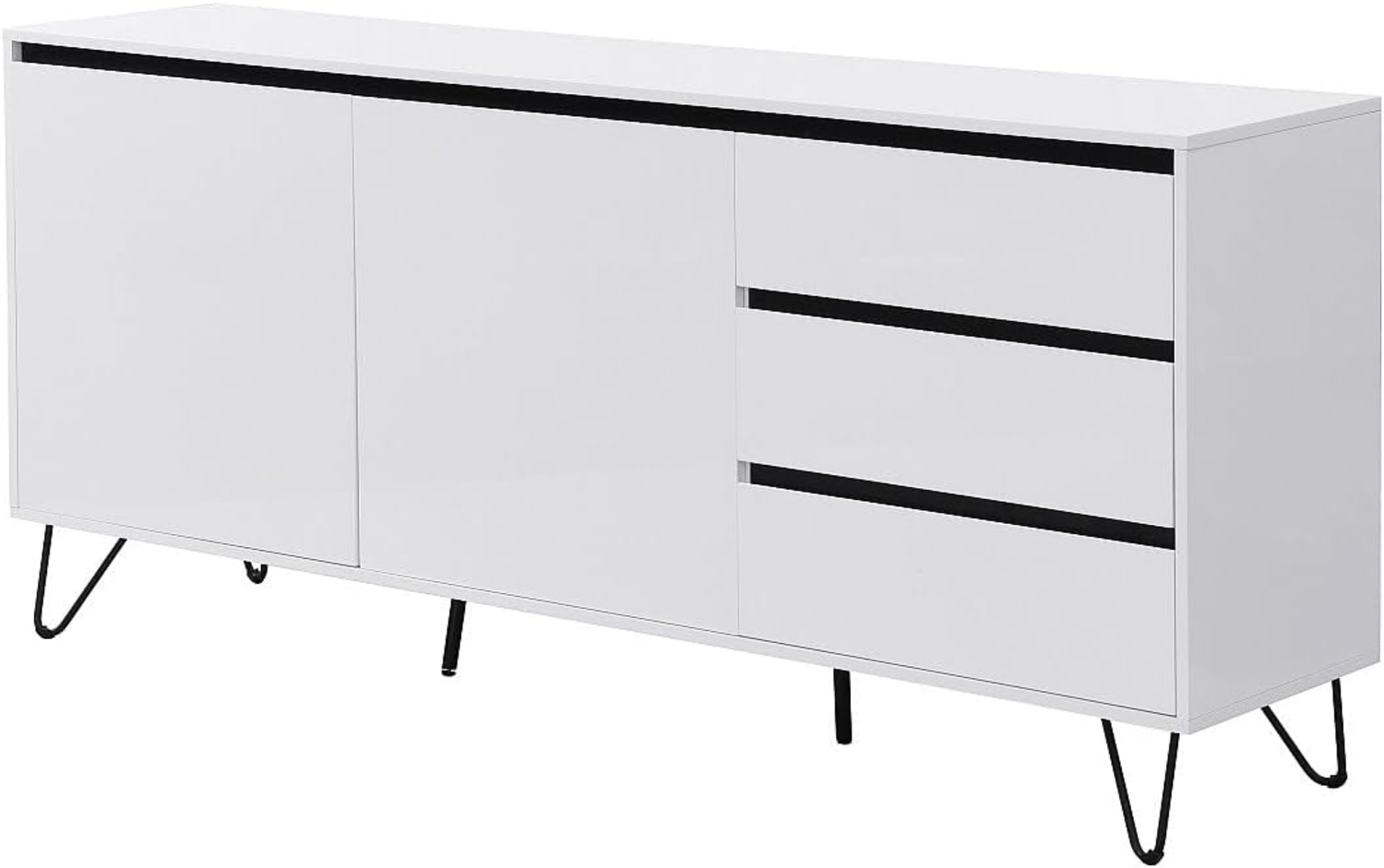 Vente-unique - Sideboard mit 2 Türen & 3 Schubladen - MDF & Stahl - Weiß & Schwarz - ABUJA von Pascal Morabito Bild 1