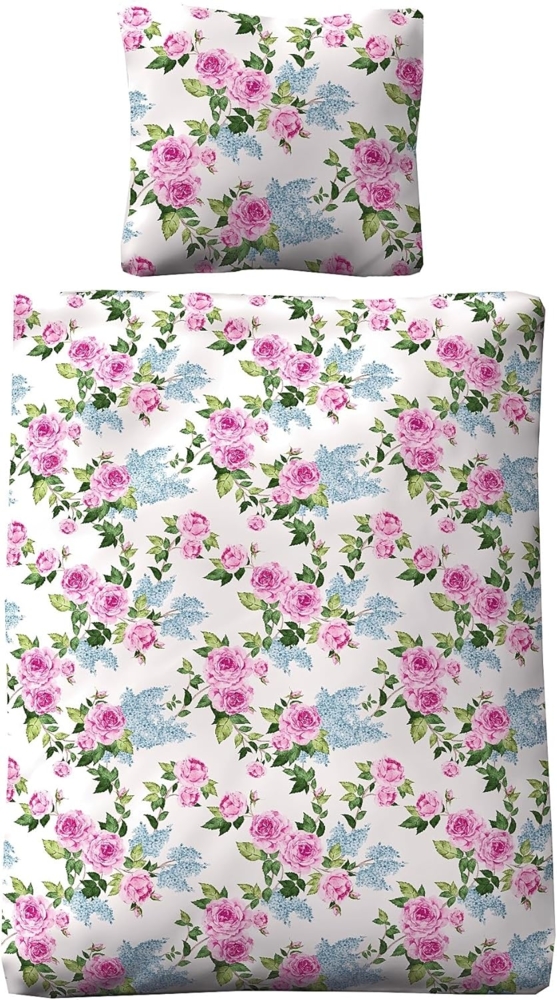 JACK Bettwäsche 135x200cm Rosen Flieder Zweige, Biber, 2 teilig, tolles dezent Blumendesign mit Reißverschluss Bild 1