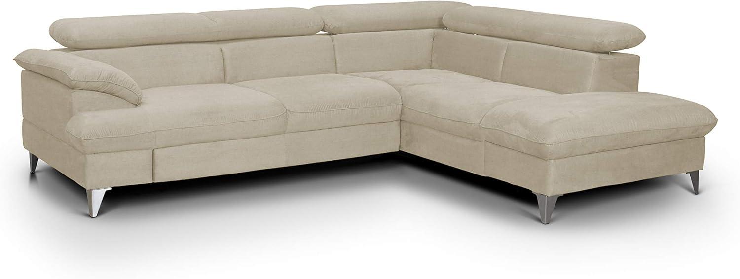 Mivano Eckcouch David / Modernes Sofa in L-Form mit verstellbaren Kopfteilen und Ottomane / 256 x 71 x 208 / Mikrofaser-Bezug, Creme-Weiß Bild 1