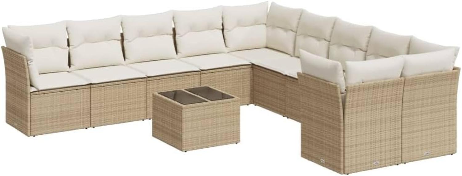 vidaXL 11-tlg. Garten-Sofagarnitur mit Kissen Beige Poly Rattan 3250087 Bild 1