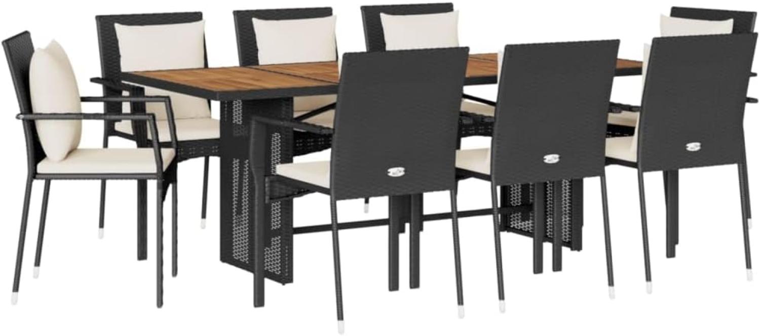 9-tlg. Garten-Essgruppe mit Kissen Schwarz Poly Rattan Bild 1