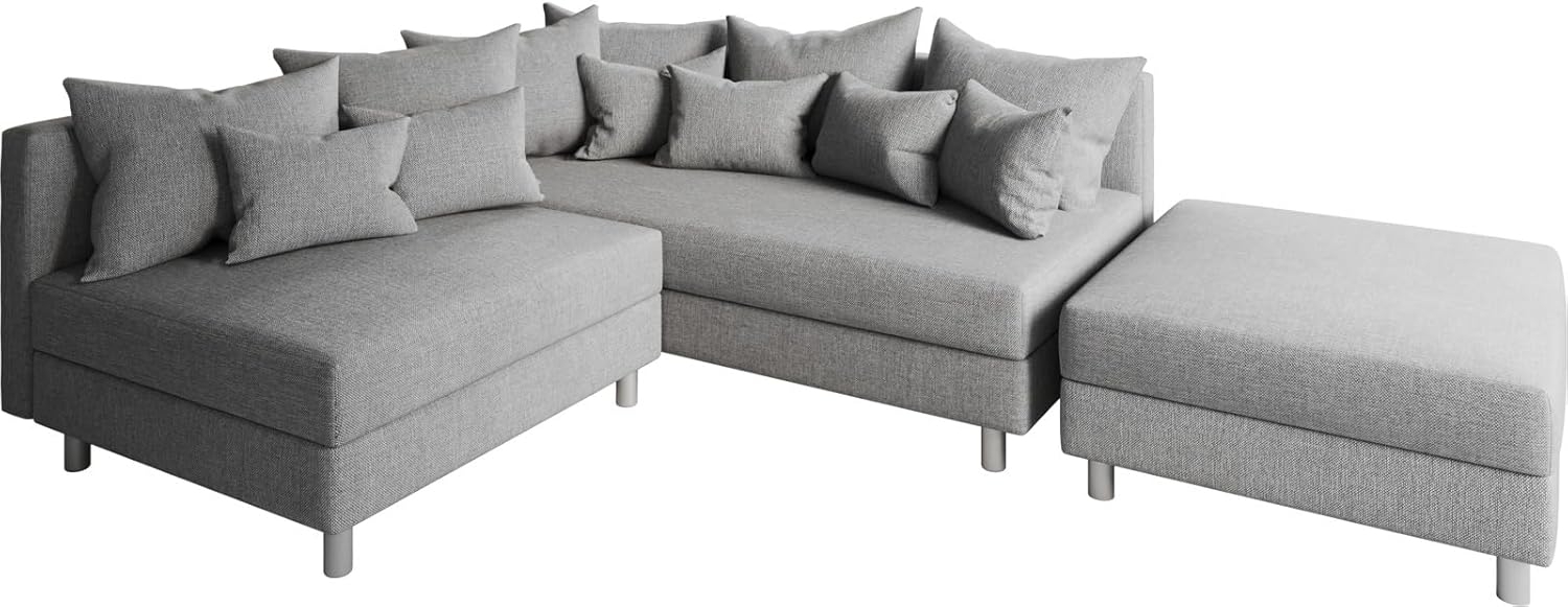 Eckcouch Clovis Grau Flachgewebe mit Hocker Ottomane Rechts Ecksofa Bild 1