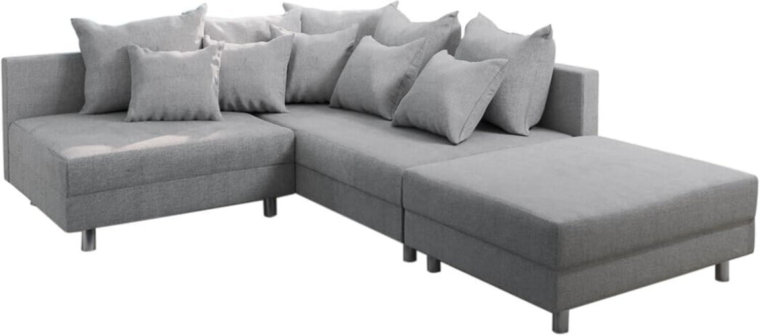 Eckcouch Clovis Grau Flachgewebe mit Hocker Ottomane Rechts Ecksofa Bild 1