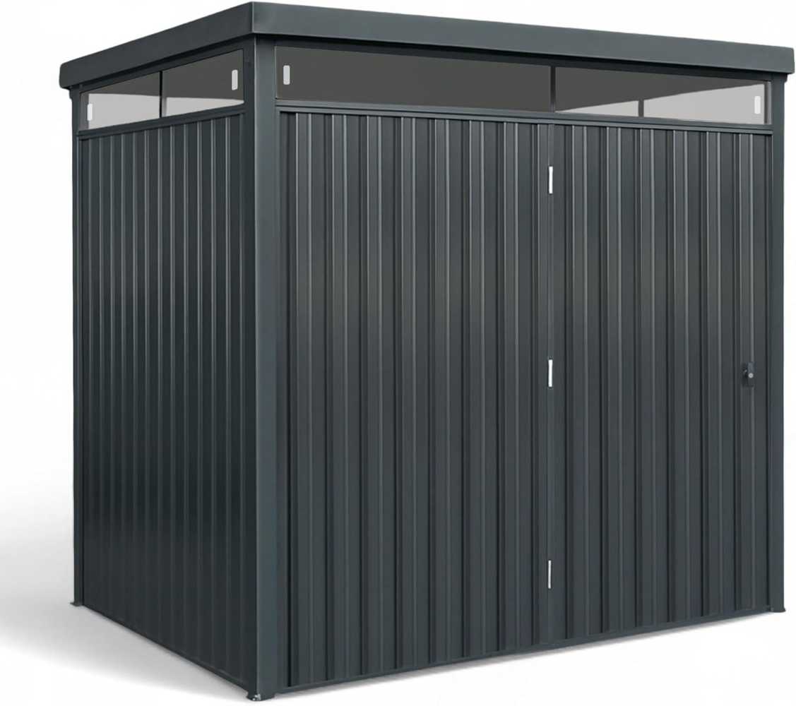 Metall Gerätehaus Systemhaus 5,5m² Geräteschuppen Flachdach Skylight 226cm hoch Bild 1