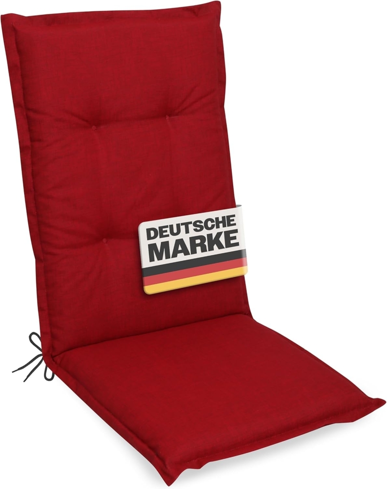 Gardissimo Hochlehnerauflage Premium rot Einlage Kissen Polster Auflage Gartenstuhl, für Hochlehner-Stühle UV-beständig inkl. Bindebänder und Halteband Bild 1