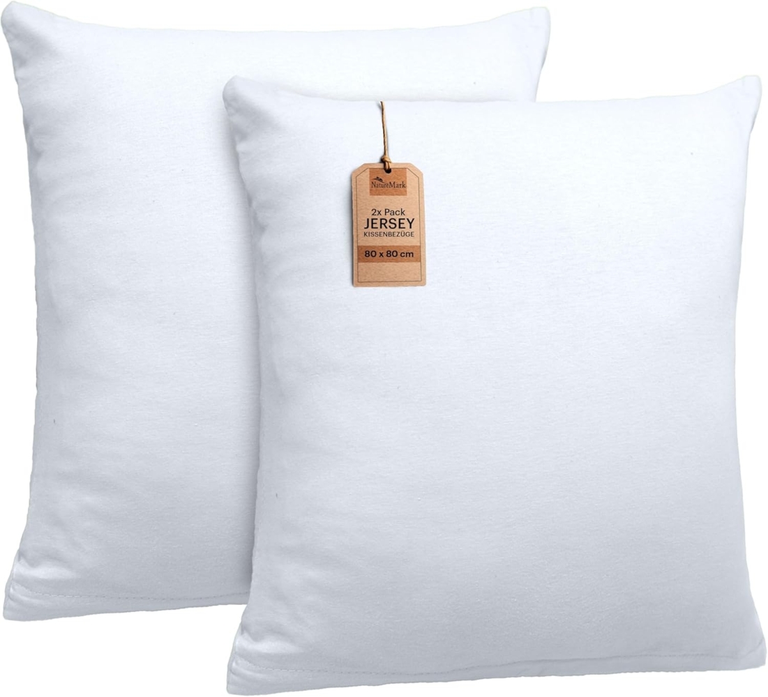 NatureMark 2er Pack Jersey Kissenbezug Kissenhülle Kissenbezüge Seitenschläferkissen Nackenkissen viele Größen und Farben ÖKO-TEX (80x80 cm, Weiß) Bild 1