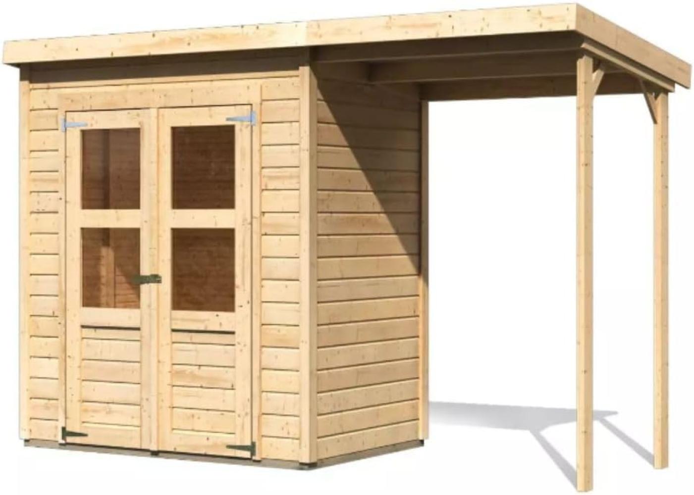 Karibu Holz Gartenhaus Set "Merseburg 2", naturbelassen, 1,8 x 1,2 m (B x T),mit Anbaudach Bild 1