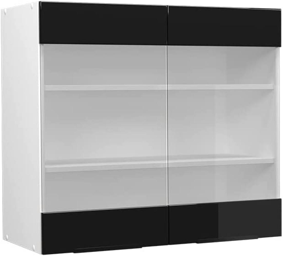 Vicco Glashängeschrank Küchenschrank Küchenmöbel Fame-Line Weiß Schwarz 80 cm modern Hochglanz Bild 1