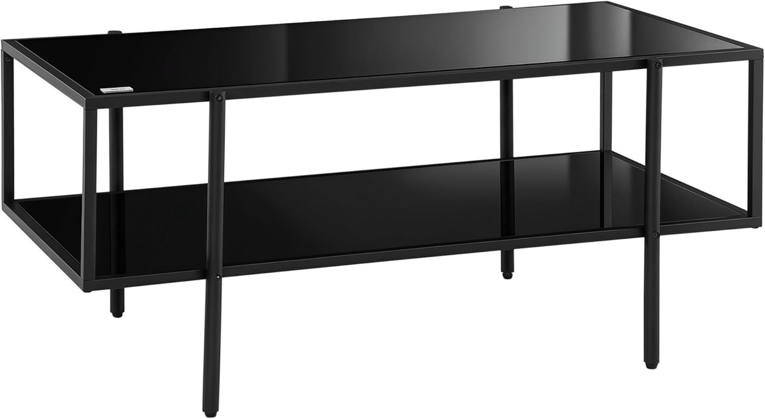 HOMCOM Couchtisch mit 2 Ablage, aus Hartglas (Kaffeetisch, 1-St, Beistelltisch), für Wohnzimmer, Schlafzimmer, 100 x 55 x 45,5 cm, Stahl, Schwarz Bild 1