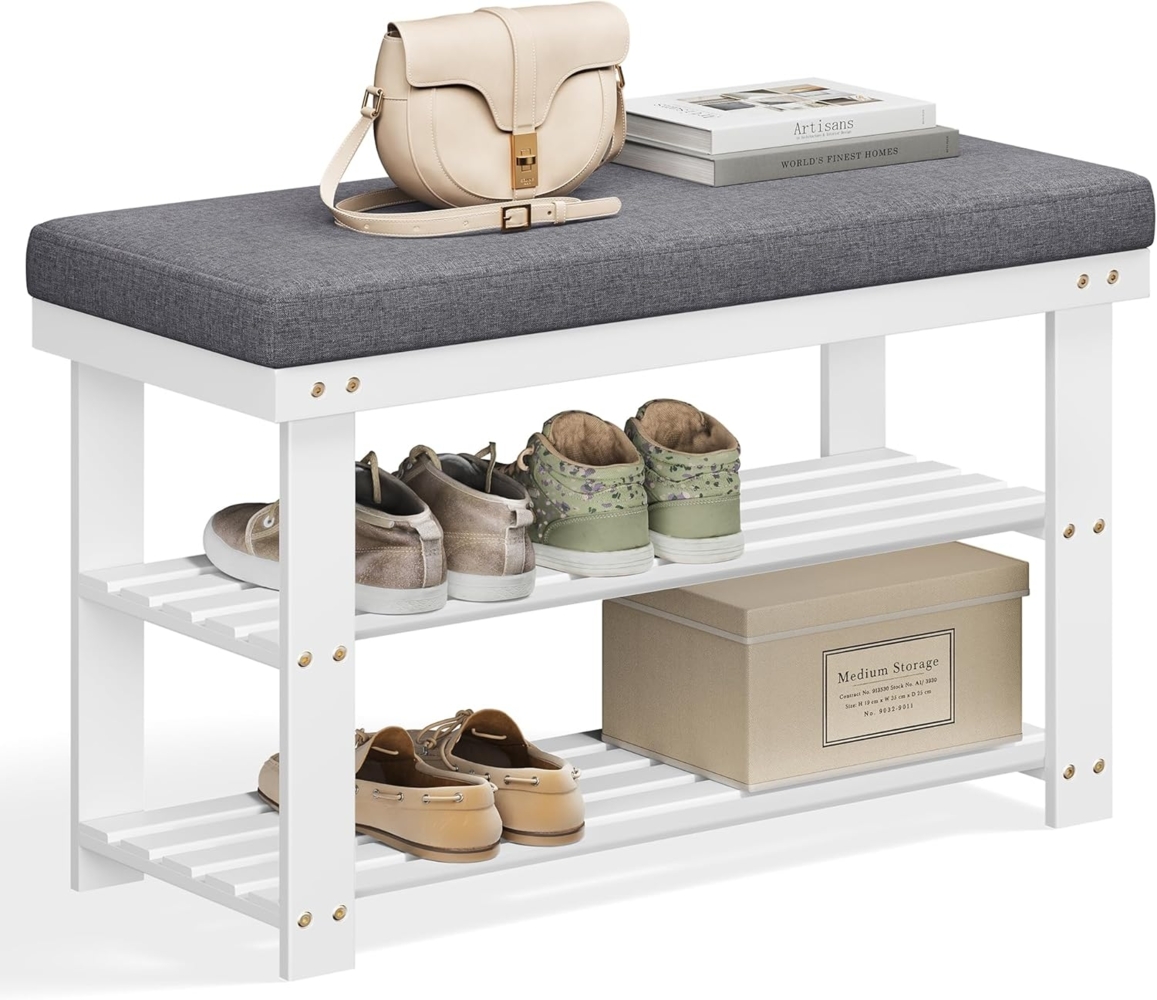 SONGMICS Schuhbank Schuhregal aus Bambus, Sitzfläche bis 150 kg belastbar, 71 x 29 x 49 cm Bild 1