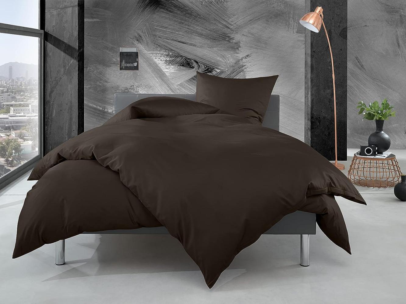 Bettwaesche-mit-Stil Mako Perkal Bettwäsche uni / einfarbig espresso braun Garnitur 140x200 + 70x90 cm Bild 1