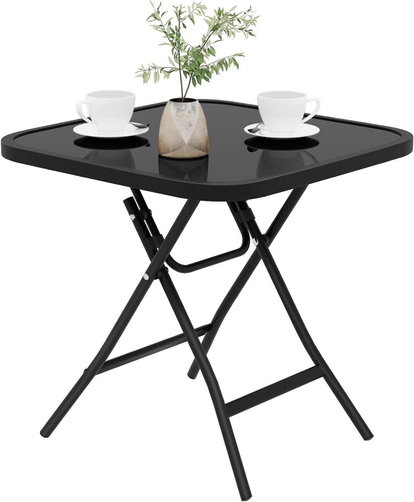 eSituro Klapptisch, Beistelltisch klappbar, Balkontisch Campingtisch Gartentisch Bistrotisch, mit Metallrahmen, rechteckige Tischplatte aus gehärtetem Glas, 46x46x48 cm, Schwarz SCPT0037 Bild 1