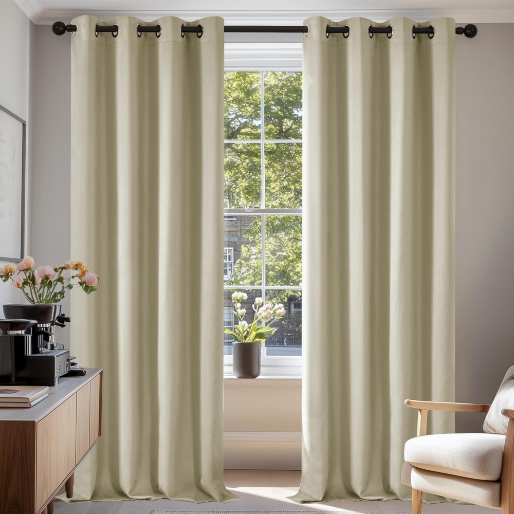 Deconovo Verdunkelungsvorhang mit Ösen für Wohnzimmer Thermogardine Kälteschutz, 220x140 cm(HöhexBreite), Beige, 2er Set Bild 1