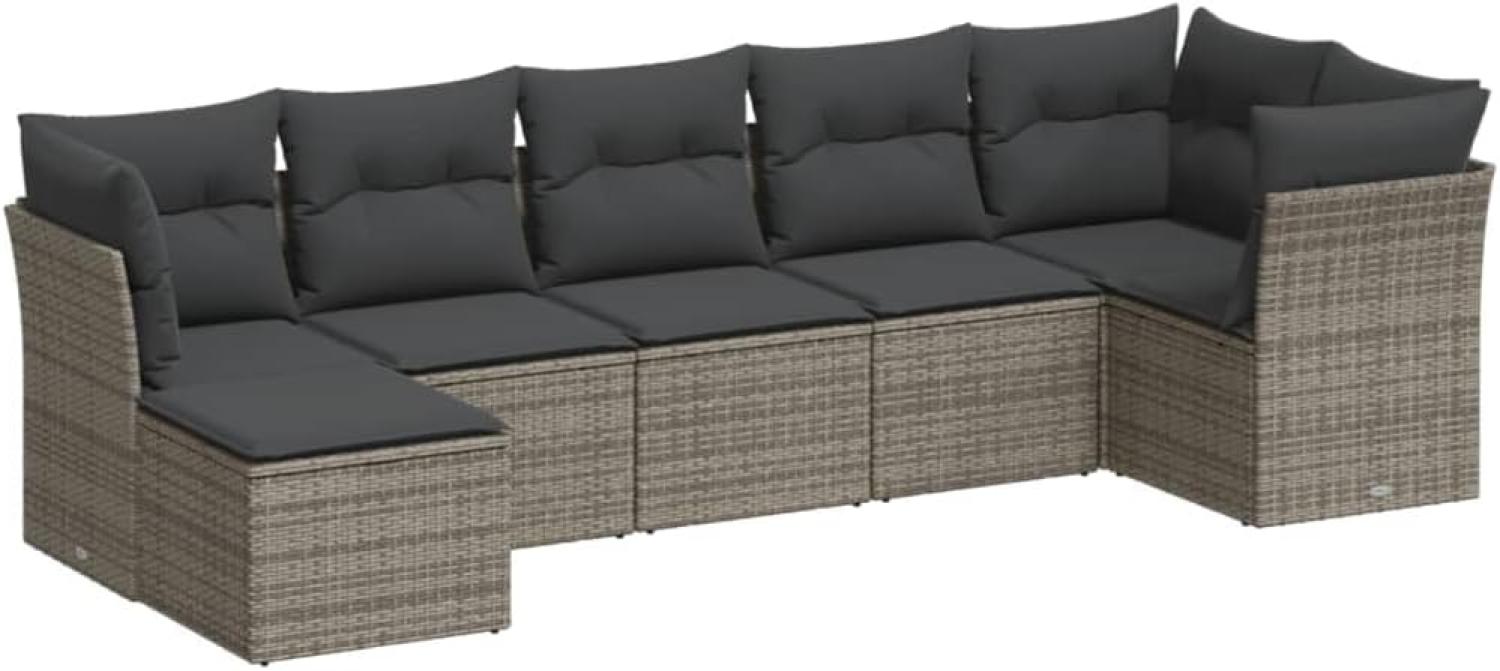 vidaXL 7-tlg. Garten-Sofagarnitur mit Kissen Grau Poly Rattan 3249809 Bild 1