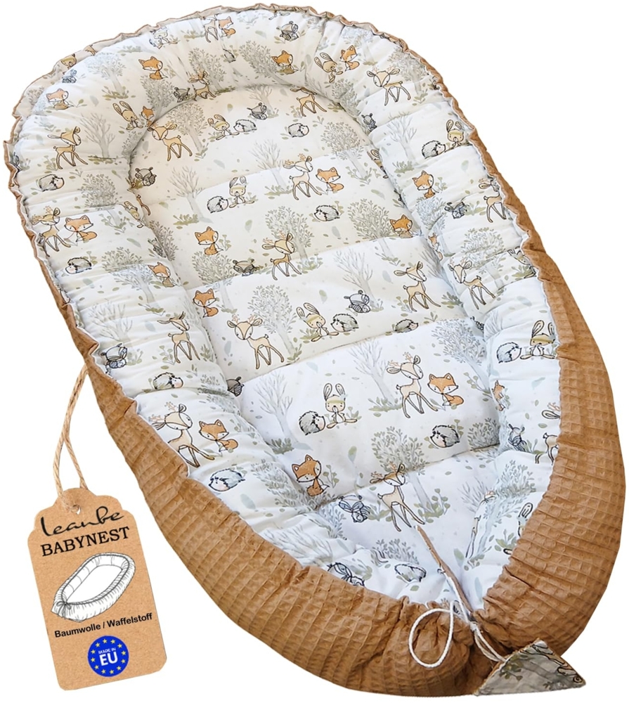 Leanbe Babynest 90x50 cm – Nestchen für Neugeborene aus Baumwolle & Polyester – Kuschelnest fürs Baby, ideal für Herbst & Winter – Babybett für Indoor & Outdoor (BEIGE) Bild 1