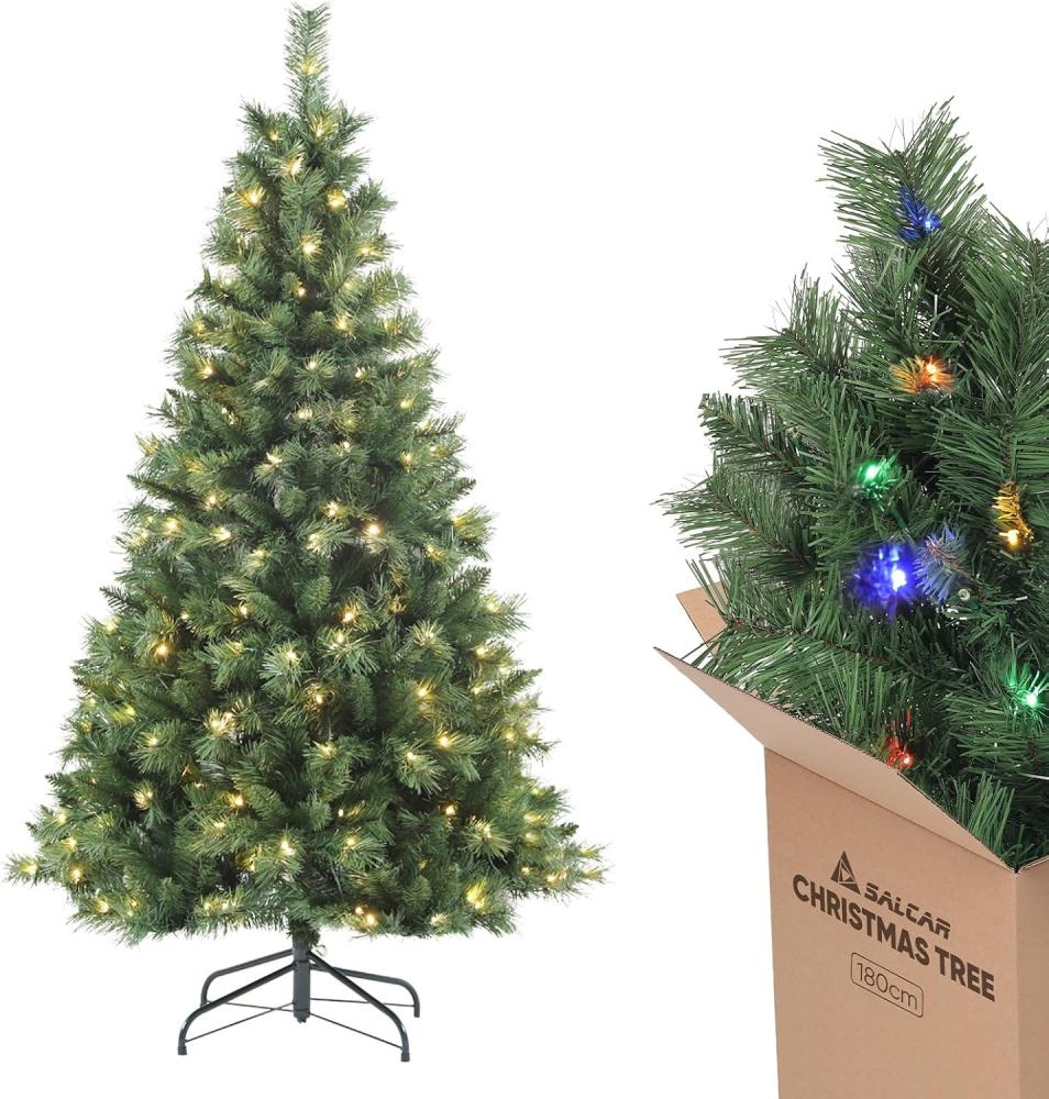 Salcar Künstlicher Weihnachtsbaum Künstlicher Weihnachtsbaum mit Beleuchtung Bunt und Warmweiß LED, 180cm mit 580 Spitzen und 250 LEDs Bild 1