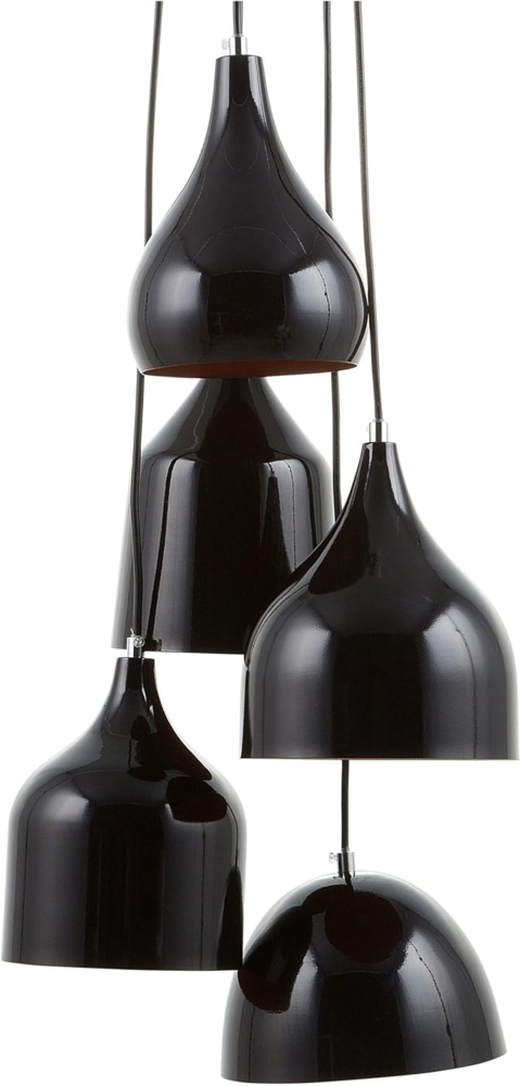 'Savio' Hängeleuchte Schwarz und Orange Metall 5-flammig mit verschiedenen Schirmen in Glockenform Minimalistisches Design Bild 1