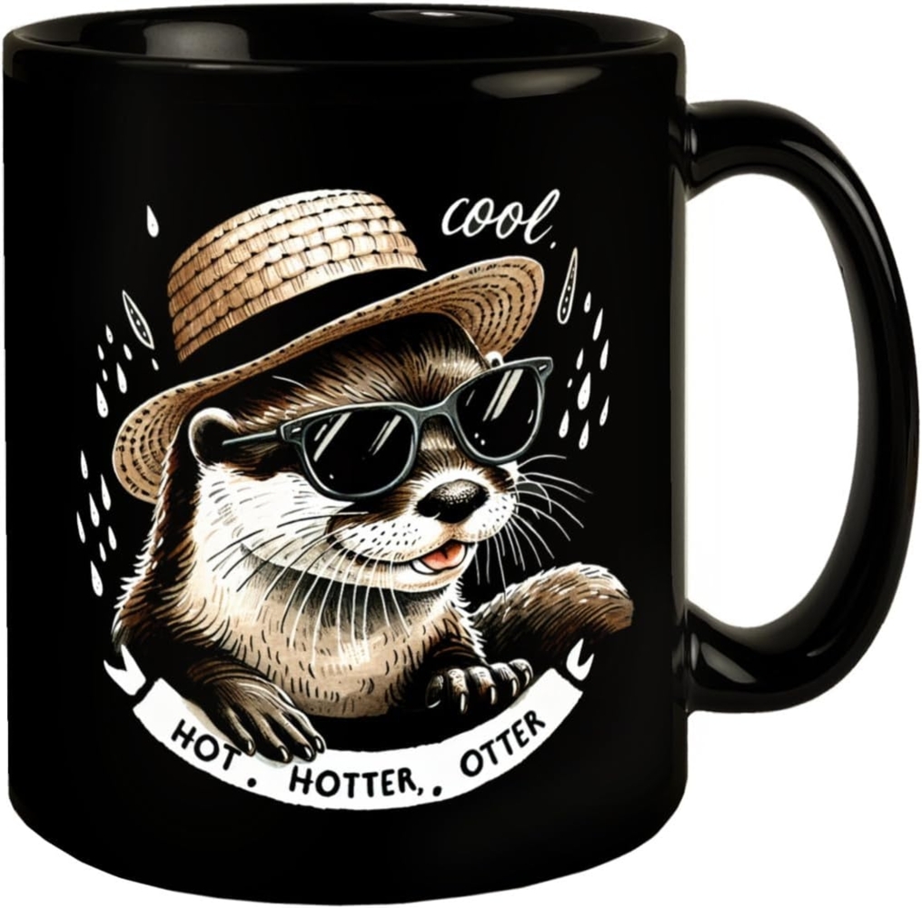 speecheese Tasse Otter mit Strohhut und Sonnenbrille Tasse in Schwarz Spruch Hot Bild 1