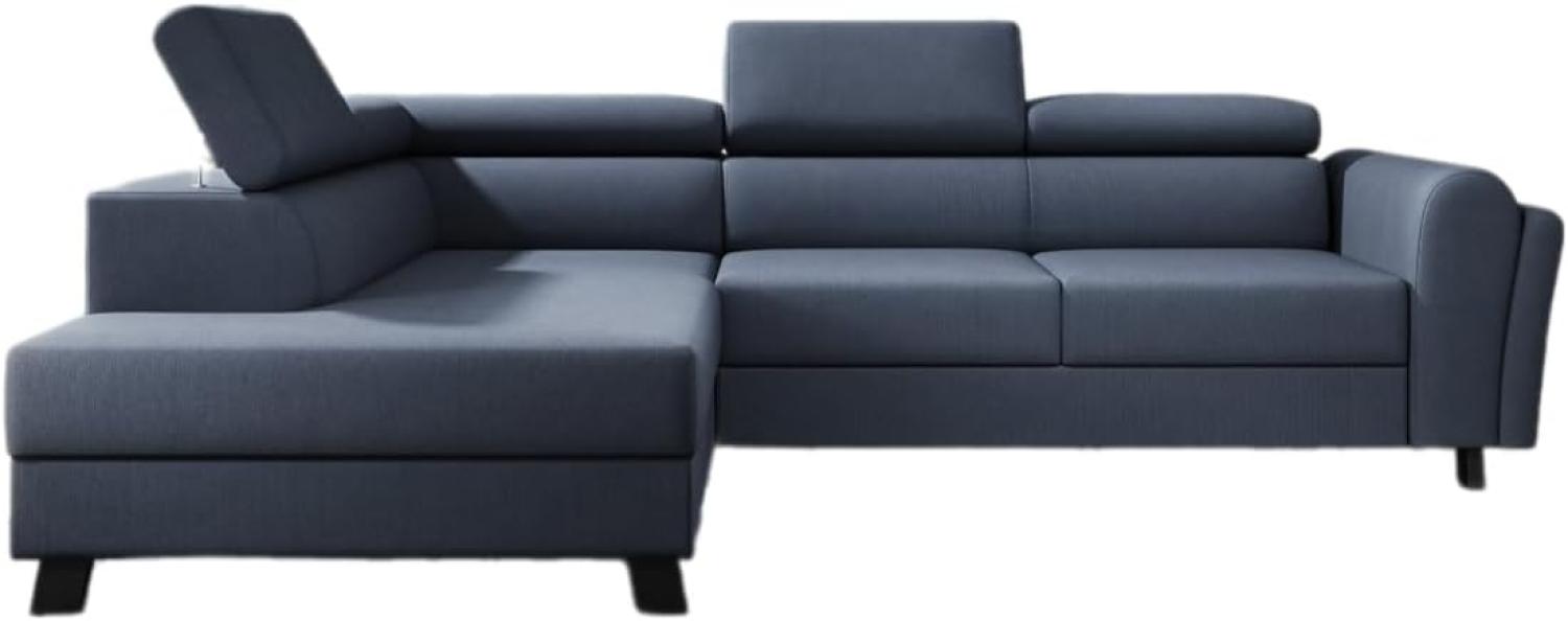 Designer Sofa Kira mit Schlaf- und Klappfunktion Stoff Blau Links Bild 1