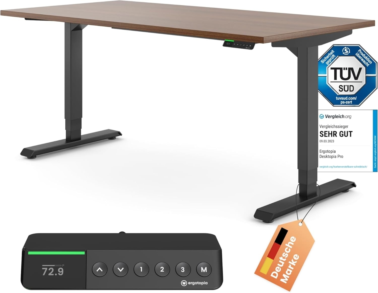 Desktopia Pro X - Elektrisch höhenverstellbarer Schreibtisch / Ergonomischer Tisch mit Memory-Funktion, Nussbaum, Gestell Schwarz, 160x80 cm Bild 1