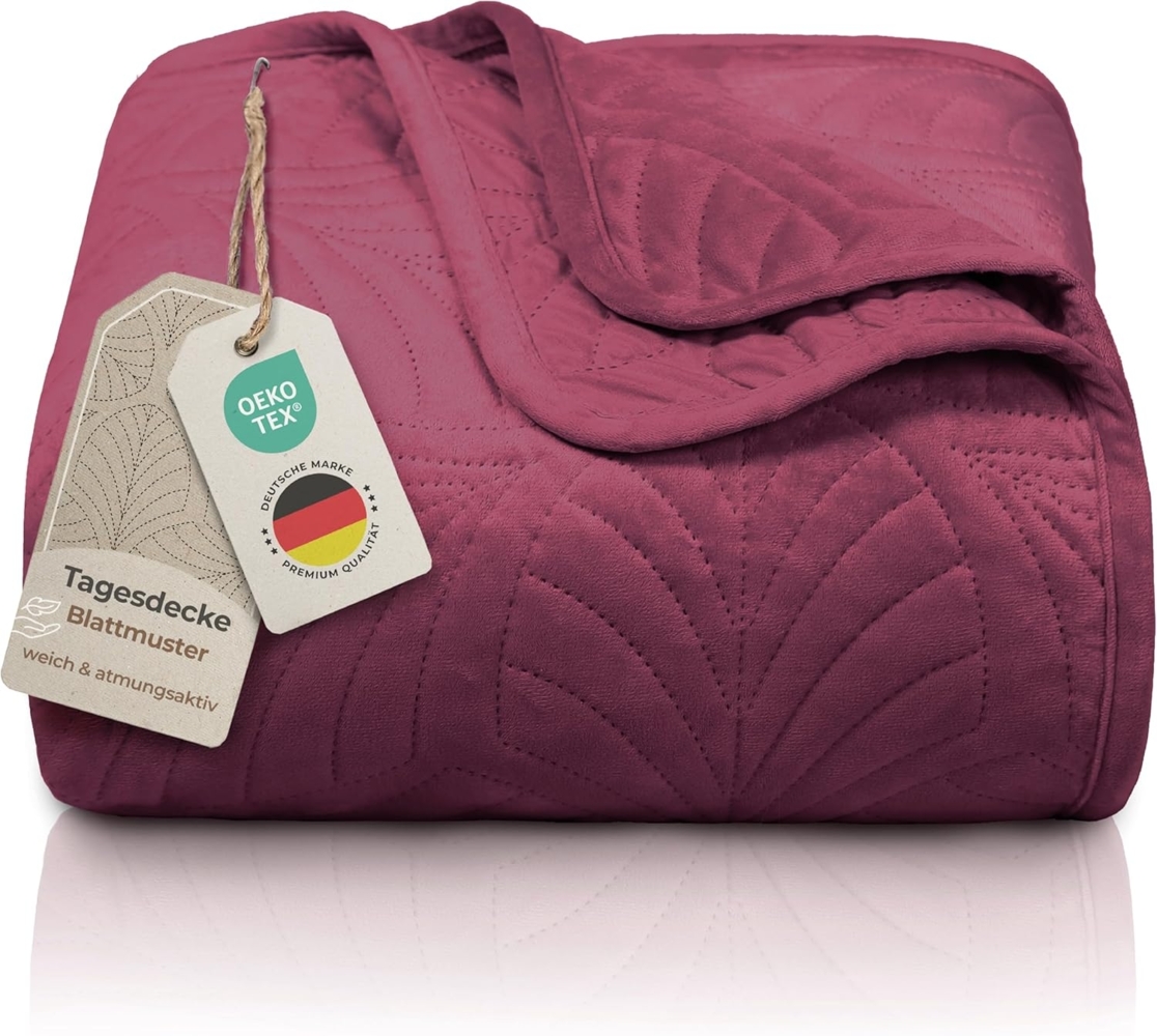 Gräfenstayn Tagesdecke Premium - Bettüberwurf mit Steppung & Blatt-Design, Warme Premium Tagesdecke Bild 1