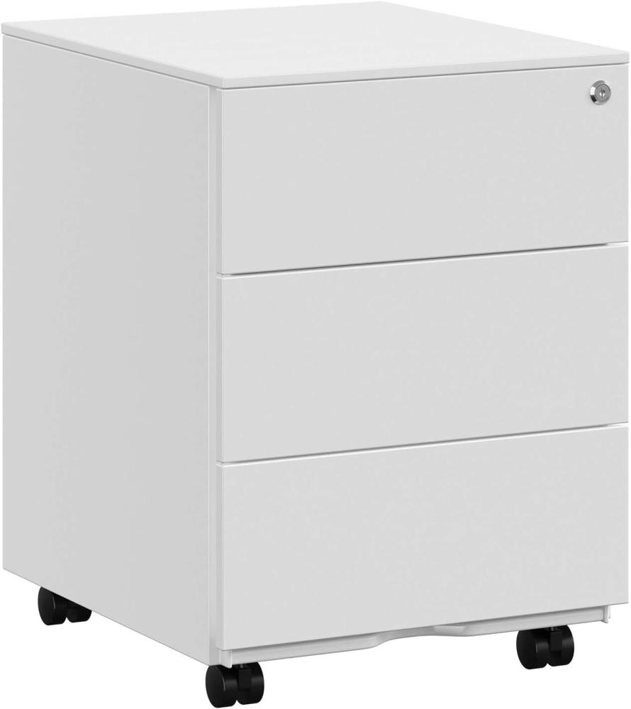 Rollcontainer, mobiler Aktenschrank, abschließbar, mit 3 Schubladen, vormontiert, Stahl, Weiß, 39 x 45 x 55 cm Bild 1