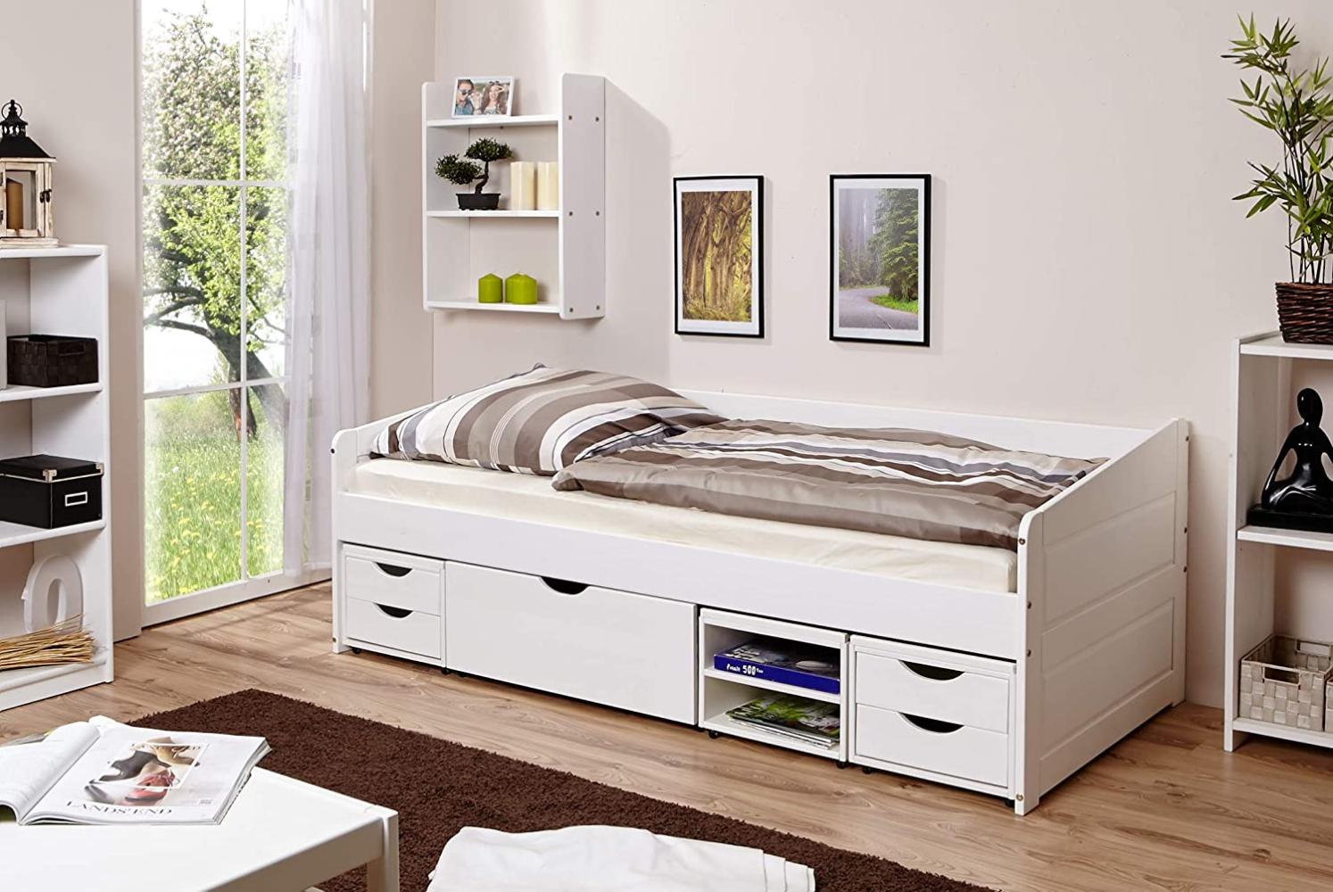 Ticaa 'Micki' Sofabett 90x200 cm, Kiefer massiv weiß, inkl. Schublade 'Marlies' Bild 1