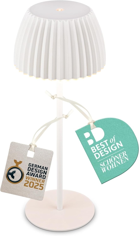 BRILONER - Riffle LED Tischlampe kabellos IP44 mit Lichtkante, 14,5x36,5 cm, Touchdimmer, Akku tauschbar, Nachttischlampe, Leselampe, LED Lampe, Akku Lampe, German Design Award Winner 2025, Weiß Bild 1